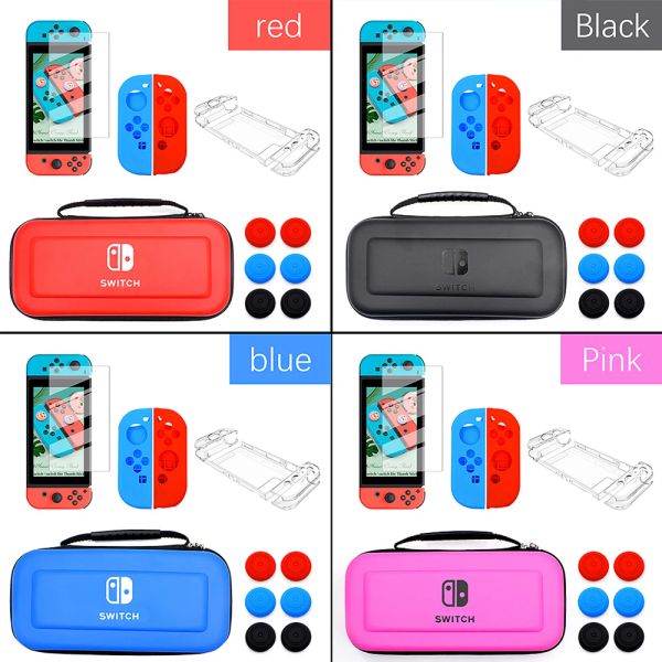 Borse 10 in 1 Set di accessori di gioco Rosa Rosso per Nintendo Switch Console Custodia da viaggio Borsa NS Bundle Protezione schermo JoyCon Cover