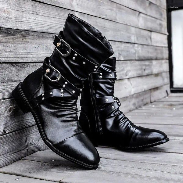 Stiefel Männer Mode Bühne Nachtclub Schuhe Motorrad Schwarz Weiche Leder Schuhe High Top Cowboy Boot Hübsche Kurze Botas Hombre