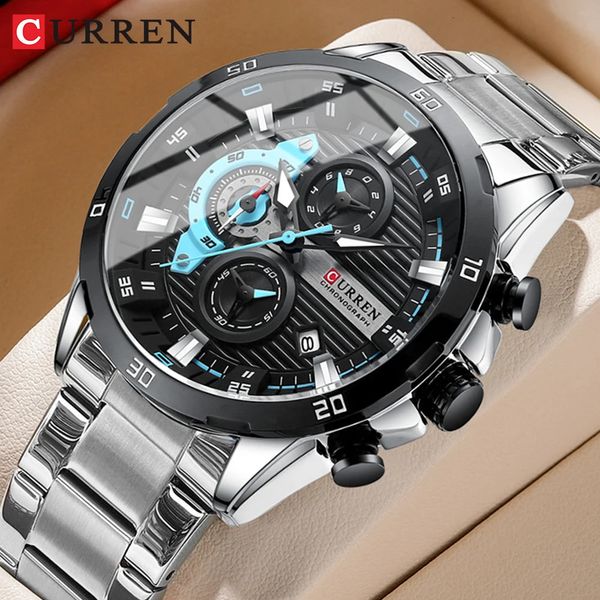 CURREN Orologi in acciaio inossidabile da uomo Quadrante luminoso di moda creativa con orologio cronografo Orologi da polso casual maschili 240227