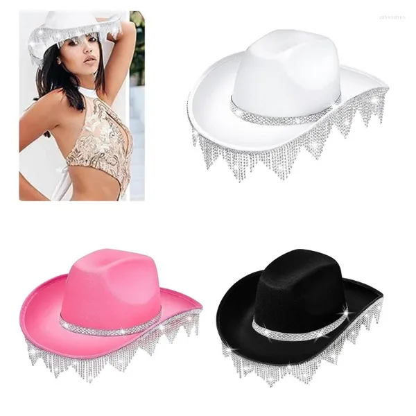 Berets Cosplay Chapéu de Cowboy para Feminino WesternStyle Top Lenço Cachecol Coração Óculos de sol Bachelorette Party Costume Acessório