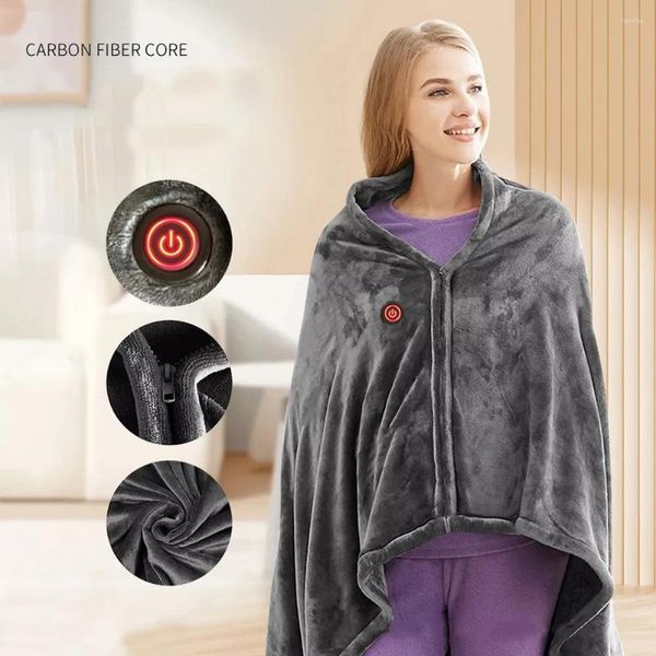 Coperte Coperta riscaldante con ricarica USB Scialle riscaldato a 3 livelli Velluto corallo 9 aree per interni ed esterni