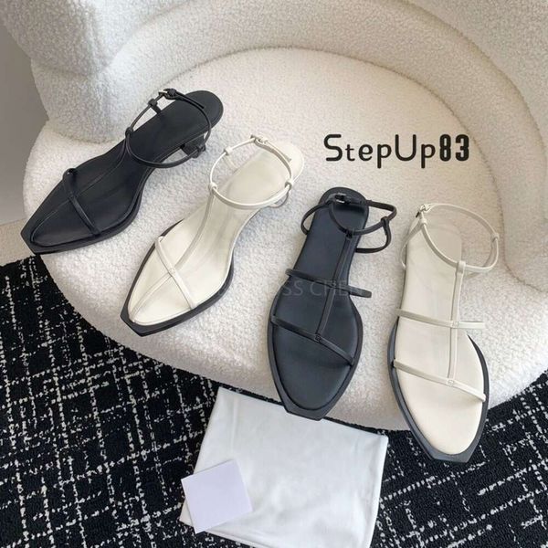 Top qualidade a linha sandálias de salto gato tornozelo cinta ketten saltos planos romanos simples sapatos de moda designer de luxo para mulher 4.5cm