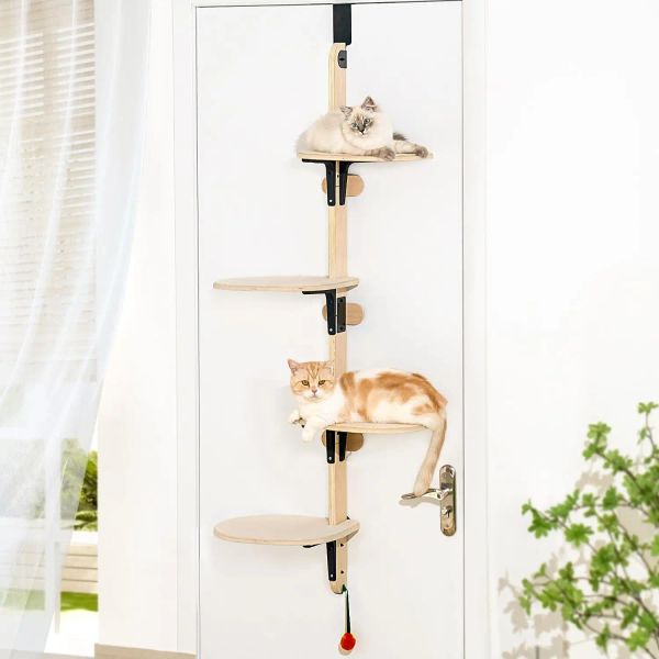 Когтеточки Mewoofun, деревянная подвесная кровать для кошек, дверная подвеска, экономящая место, платформа для прыжков для кошек, рама для лазанья, башня для кошек, игрушки для кошек