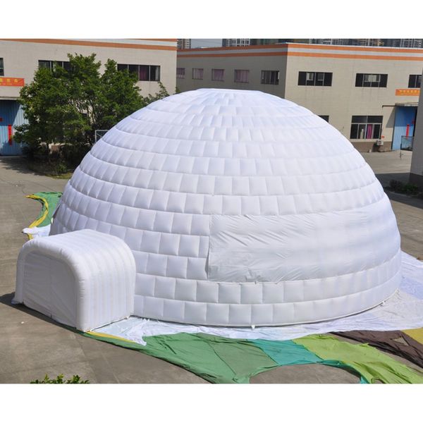 Atacado personalizado branco 10m diâmetro gigante de ar inflável Igloo Dome tenda LED iluminação com porta para grande festa