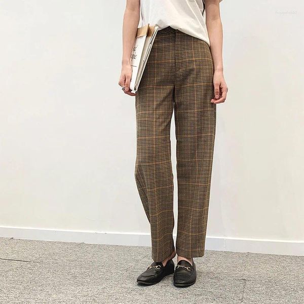 Pantaloni da donna autunno classico design con cuciture intrecciate tessuto scozzese a vita alta rapa affusolata streetwear donna Harajuku