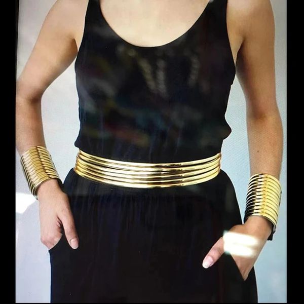 UDDEIN Vintage Taillenkette für Frauen, elastische Snap-Bauchkette, Gürtelschmuck, goldfarbenes Leder, afrikanische Halskette, Armband-Set 240227