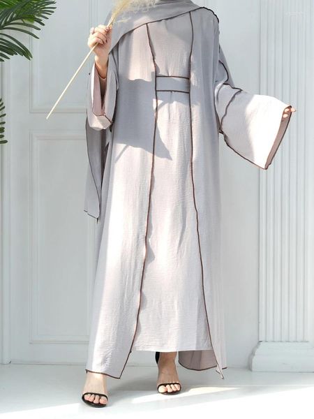 Ethnische Kleidung Ramadan Abaya-Sets für Frauen Kimono ärmelloses Innenkleid Crepe Muslim Set passendes Outfit Abayas Dubai Türkei islamisch