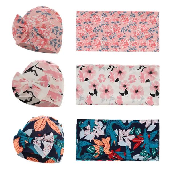 Set 2 pezzi Coperte da letto per neonato in cotone Sacco a pelo per bambina Swaddle Mussola Wrap Hat Set Coperta per ricezione infantile Accessori per neonati