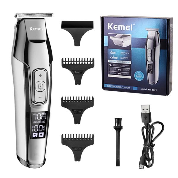 Машинки для стрижки Kemei Профессиональная машинка для стрижки волос с регулируемой скоростью Машинки для стрижки волос Электрическая бритва Аккумуляторный триммер для бороды с ЖК-дисплеем