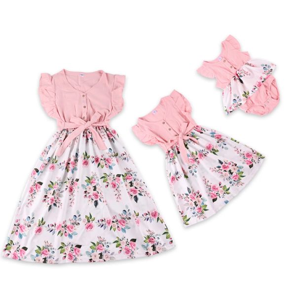 Kleider Mutter Tochter Sache Kleider Familie Set Blume Mama Mama Baby Mama und Ich Kleidung Mode Baumwolle Kleid Frauen Mädchen Outfits