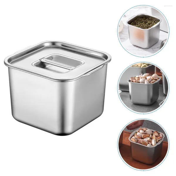 Conjuntos de louça de aço inoxidável caixa de tempero recipientes quadrados com tampas cozinha condimento tanque de armazenamento versátil pote jar doméstico