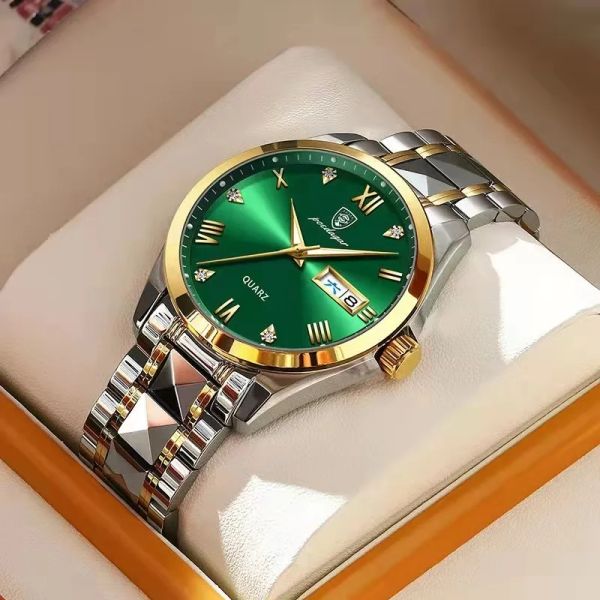 Relógios de marca superior moda verde dial relógio masculino à prova dwaterproof água luminosa semana data relógio esporte relógios masculino quartzo relógio de pulso