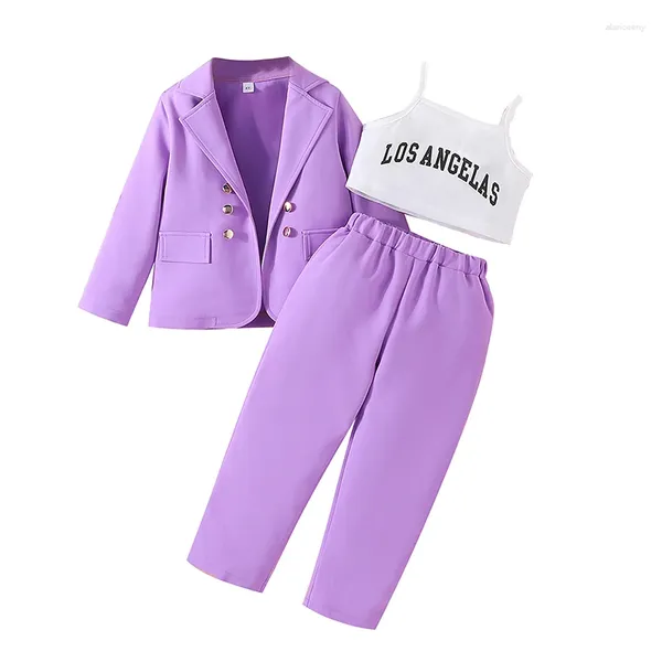 Conjuntos de roupas Pudcoco Crianças Meninas Fall Outfit Manga Longa Blazer Jaqueta com Letras Imprimir Camisole e Calças Set 3-7T