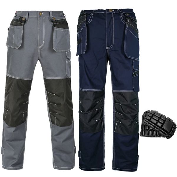 Calças de trabalho calças masculinas algodão mecânico com joelheiras calças de construção trabalho para homem multi bolsos calças de carga
