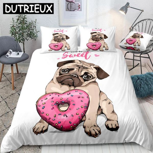 Set di biancheria da letto pug set cartone animato copripiumini per animali domestici set coperta trapunta bianca per bambini carini ciambelle per cani letto set cucciolo cowboy home tessili tende