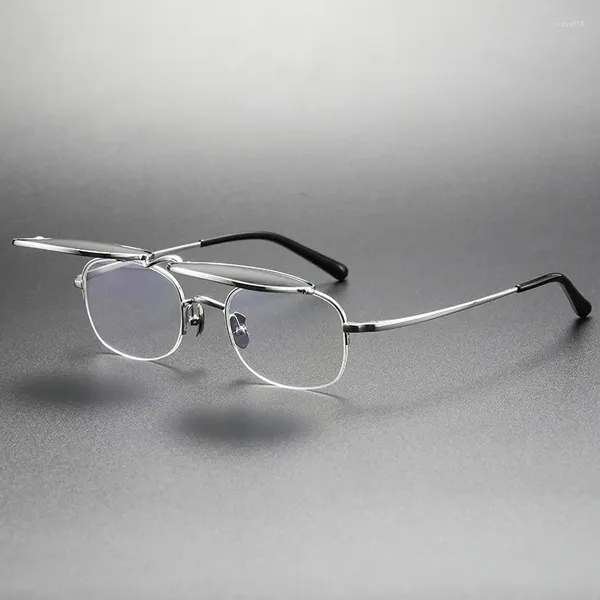 Sonnenbrillenrahmen Handgefertigte Vintage-Quadrat-Flip-Up-Brillenrahmen Männer Titan Clip auf Frauen Optische Myopie Halbrandlose Brillen