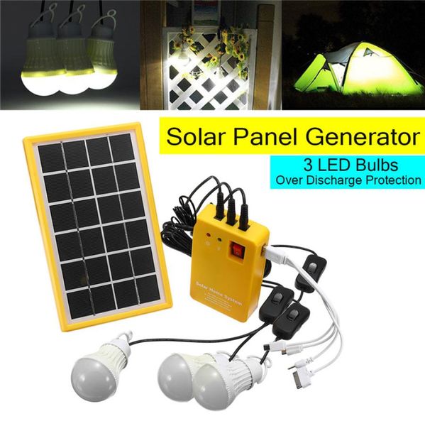 Kit generatore di pannello solare per sistema domestico caricatore USB 5V con 3 lampadine a LED Luce per interni Illuminazione per esterni Protezione da scarica3179302