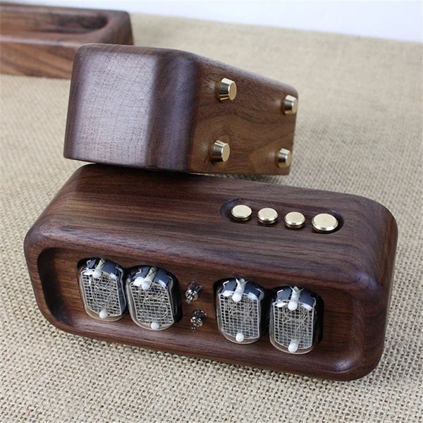 Schwarz Walnuss Holz Glow Tube Uhr Digital Uhr Schreibtisch Tischuhren Vintage Luxus Elektronische Desktop Uhr DIY Geschenk 240223