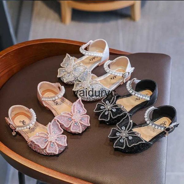 Sandali ldren Baby Girl Bow Princess Shoes Perla Strass Farfalla Per ragazze Paillettes Party Kids H24229