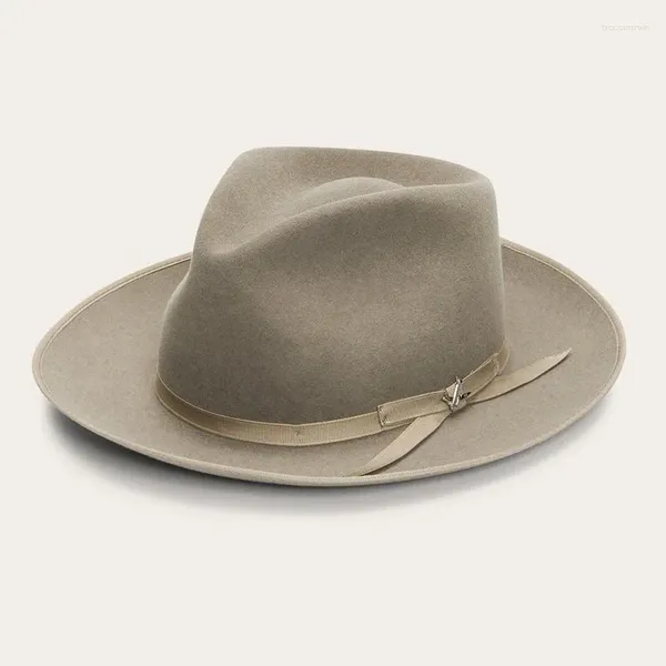 Berets clássico lã fedora inverno panamá chapéu feminino com gorgorão hatband puro feltro masculino lágrima coroa rancher