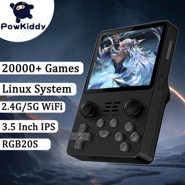 Jogadores Powkiddy RGB20S Game Console Open Source System 3.5 polegadas IPS Screen Handheld Retro Video Game Console 25000 Jogos Presentes para Crianças