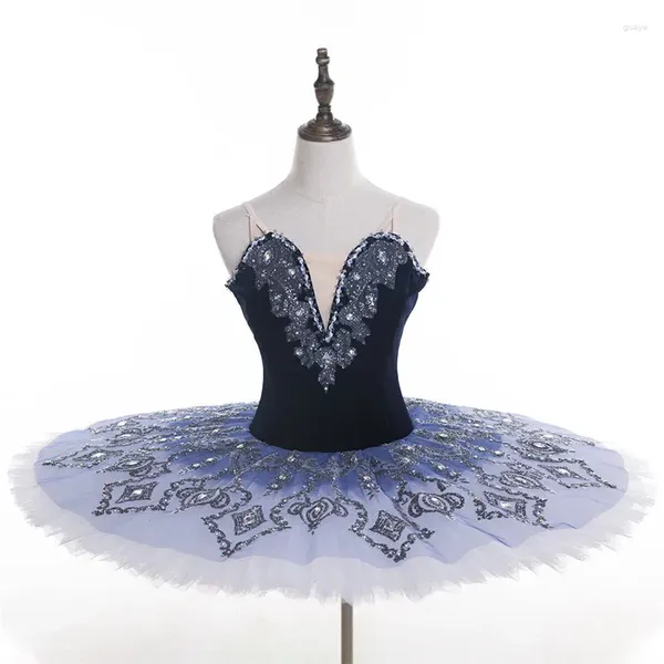 Abbigliamento da palco in arrivo Alta qualità 12 strati Competizione professionale Performance Costumi di danza Tutu di balletto per adulti in velluto Blu navy