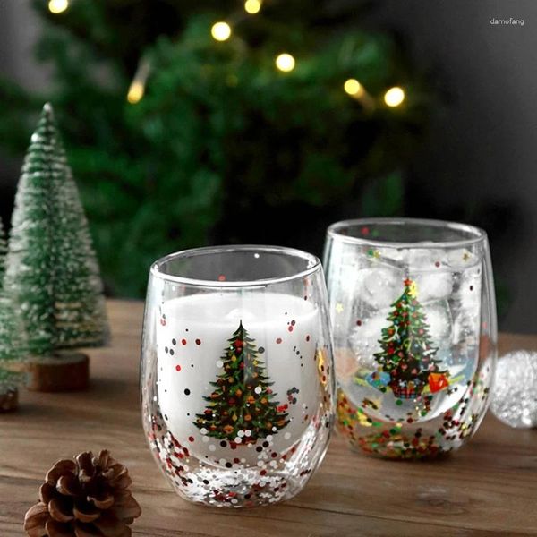 Şarap bardakları kx4b Noel ağacı desen parıltılı pulluk fincan yüksek sıcaklık dirençli şeffaf