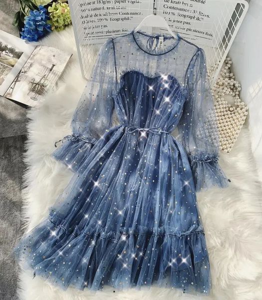 Abito da donna Celebrity Sequin Screen Shining Fairy Dress Abito da donna elegante Shining Gauss Princess Puff Dress Foto in tempo reale di abito lungo 240229