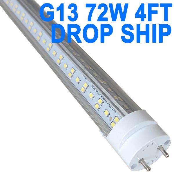 T8 LED ampuller 4 ayak 4ft LED tüp ışığı, T8 T10 T12 LED ampul, 72W 7200lm, 6500K Gün ışığı, şeffaf kapak, bi-pin G13 tabanı, 4 foot floresan yedek kabin Crestech