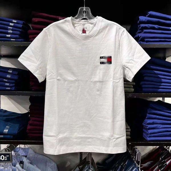 T-shirt Hilfigers Designer Luxury Fashion Uomo T-shirt a maniche corte in puro cotone di alta qualità Trendy Large Size Mezza manica Girocollo Camicia a fondo Estate