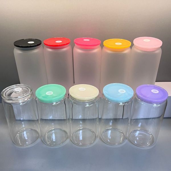 Im Großhandel ersetzte farbige Kunststoffdeckel für 16-Unzen-Glasbecher, leere Einmachgläser aus klarem Milchglas, Libby-Dosenkühler, Cola-Bier-Lebensmitteldosen