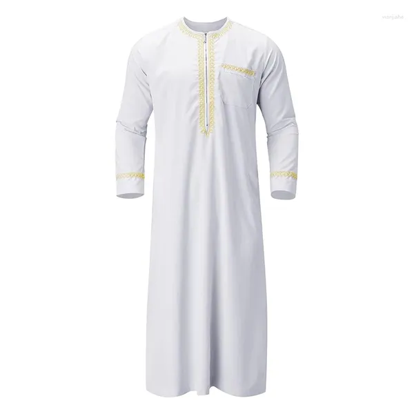 Этническая одежда Douhoow, мужской мусульманский арабский халат на Ближнем Востоке, кафтан с круглым вырезом и золотой вышивкой, с длинными рукавами, свободный Jubba Thobe