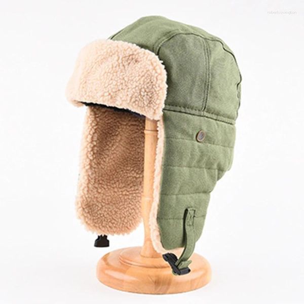 Berets inverno quente earmuffs chapéus para mulheres homens engrossados lei feng boné macio pelúcia orelha-flapped chapéu ao ar livre à prova de vento ciclismo