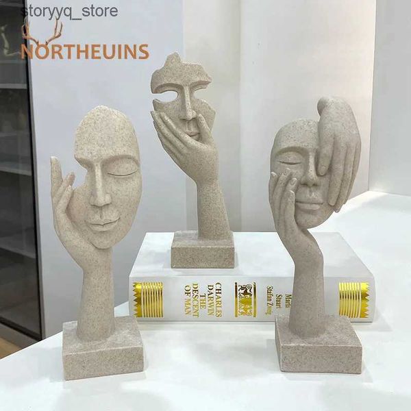 Outra decoração de casa NORTHEUINS 25 cm resina arenito máscara abstrata estatuetas nórdica estátua de rosto humano escritório em casa sala de estar mesa decoração objetos Q240229