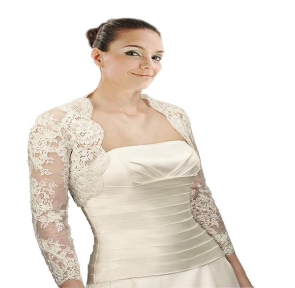 Elegante laço mangas compridas ilusão casamento jaquetas de noiva bolero branco marfim feito sob encomenda designer para vestidos de casamento mais siz4064359