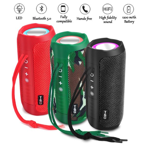 Hoparlörler TG227 Bluetooth Hoparlör Kablosuz Hoparlörler LED 1200mAH Su Geçirmez Bas Sütun Boombox Aux USB Mini Music Cinter Hoparlör