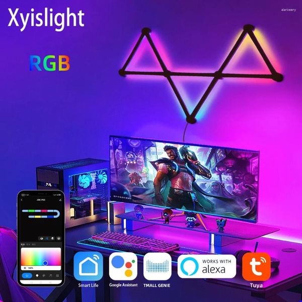 Gece Işıkları WiFi LED Duvar Renk Dimmable Akıllı Müzik Senkronizasyonu Ritim Rgb Atmosfer Işık Oyun Odası Ev Dekor Barları Kiti