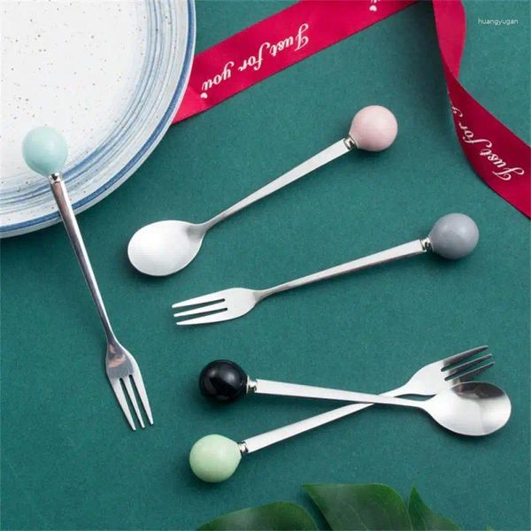 Set di stoviglie 1 pz cucchiai colorati con manico in ceramica rotondi lisci senza saldatura facile pulizia isolamento termico antiscottatura