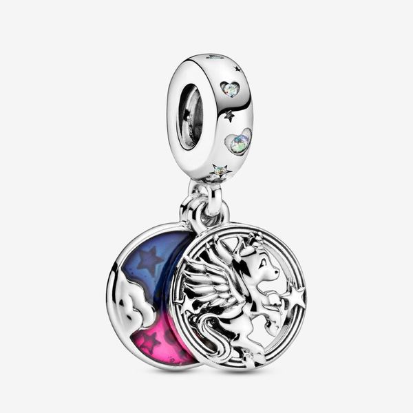 Nuovo arrivo 925 sterling silver magico unicorno doppio ciondola fascino adatto braccialetto europeo originale gioielli di moda Accessori271m