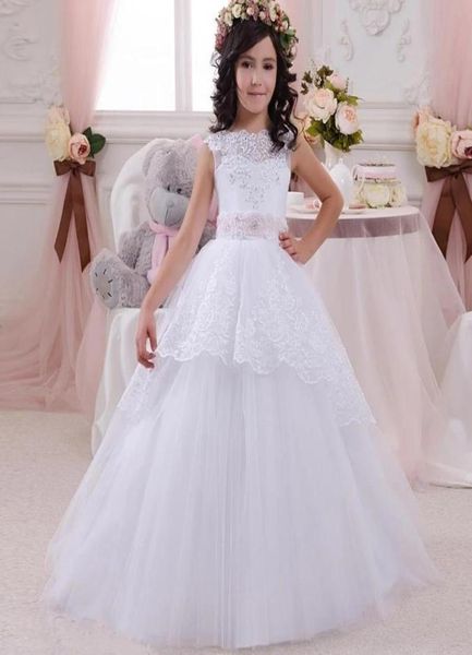 Girl039s Kleider Blumenmädchen mit Schleife, Perlen, Kristall, Schnürung, Applikation, Ballkleid, Erstkommunionkleid für Mädchen, individuelle Weste 5866480