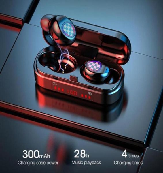 NEUESTE TWS Bluetooth Touch Control Headset Drahtlose Kopfhörer Kopfhörer Wasserdicht 6D Stereo Sport Musik 300 mah Batterie 28 stunden L4631135