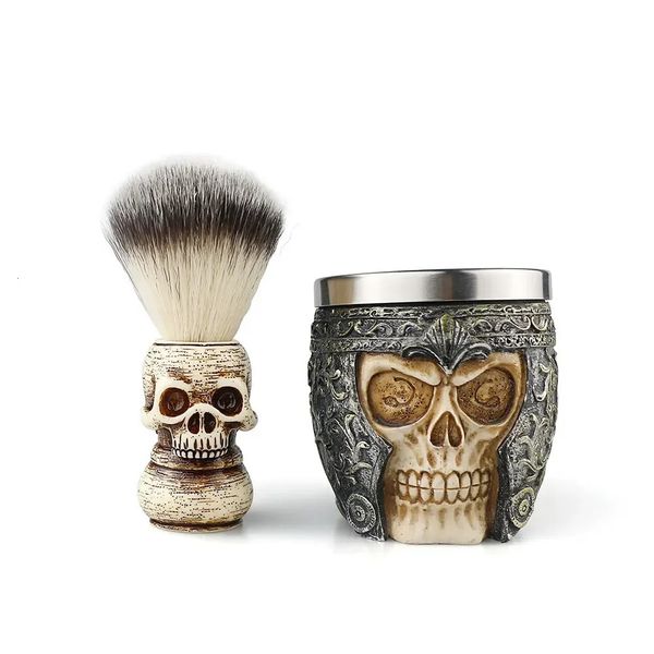 Barber Shop Fashion High-end Skull Design Pennello da barba Set di ciotole per sapone in schiuma Set di strumenti per la pulizia della barba da uomo Set di strumenti per la rasatura 240228