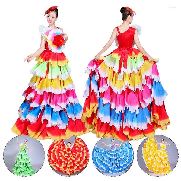 Bühnenkleidung 180-720 Grad Spanische Flamenco-Kleider Frauen Stierkampf-Eröffnungstanzkleid Elegantes Big Swing-Blütenblattkostüm