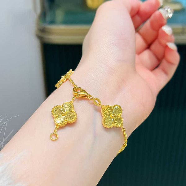 Designer van cl-ap vietnã sha jin quatro folhas grama pulseira feminina imitação ouro sorte latão banhado loja mesmo estilo cinco flor ky2v