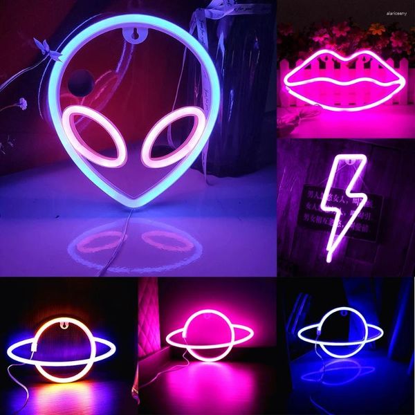 Gece Işıkları Uzaylı Led Neon Sign Duvar Işığı Yatak Odası Odası Odası Yaşam Bar Partisi Düğün Dekorasyonu Noel Hediyesi