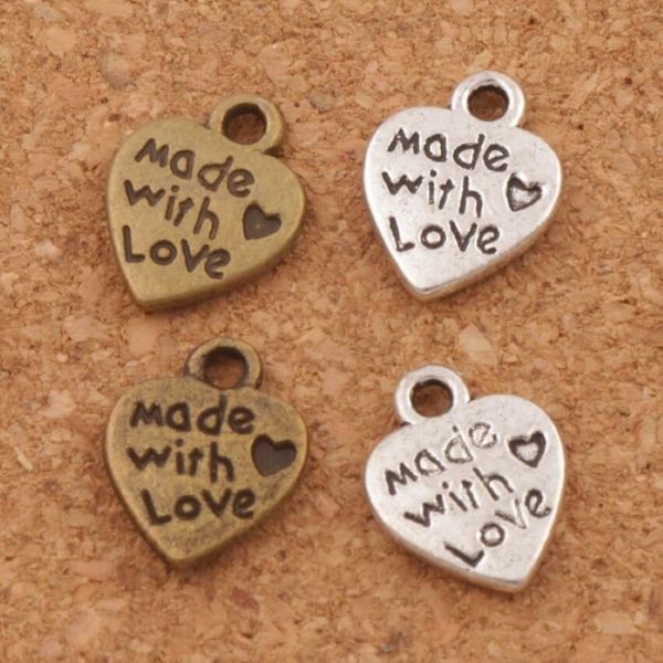 Made With Love Herz Charm Perlen Anhänger MIC 9 7x12 5mm Antik Silber Bronze Modeschmuck DIY L3192584