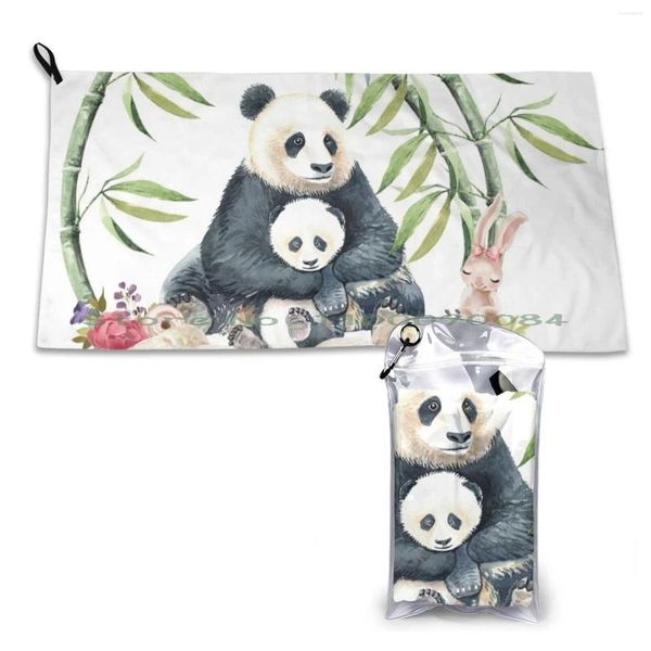 Toalha panda mãe com bebê e secagem rápida ginásio esportes banho portátil água natureza areia sol branco verão