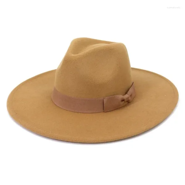 Beralar Erkek Yumuşak Fedora Şapkası Caz Moda Yay Top Peach Kalp Büyük Brim Gorras Para Hombres