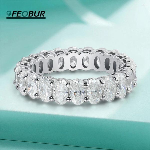 Anelli a grappolo Taglio ovale con diamante Moisanite completo di fidanzamento per le donne Argento sterling 925 Promessa Eternity Wedding Band Gioielli di lusso