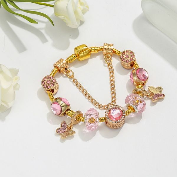 Bracciale stile primavera da donna marchio di lusso fai da te braccialetto di cristallo rosa nuovo compleanno regali d'amore boutique di gioielli braccialetto con ciondolo fiocco commercio all'ingrosso di gioielli di moda